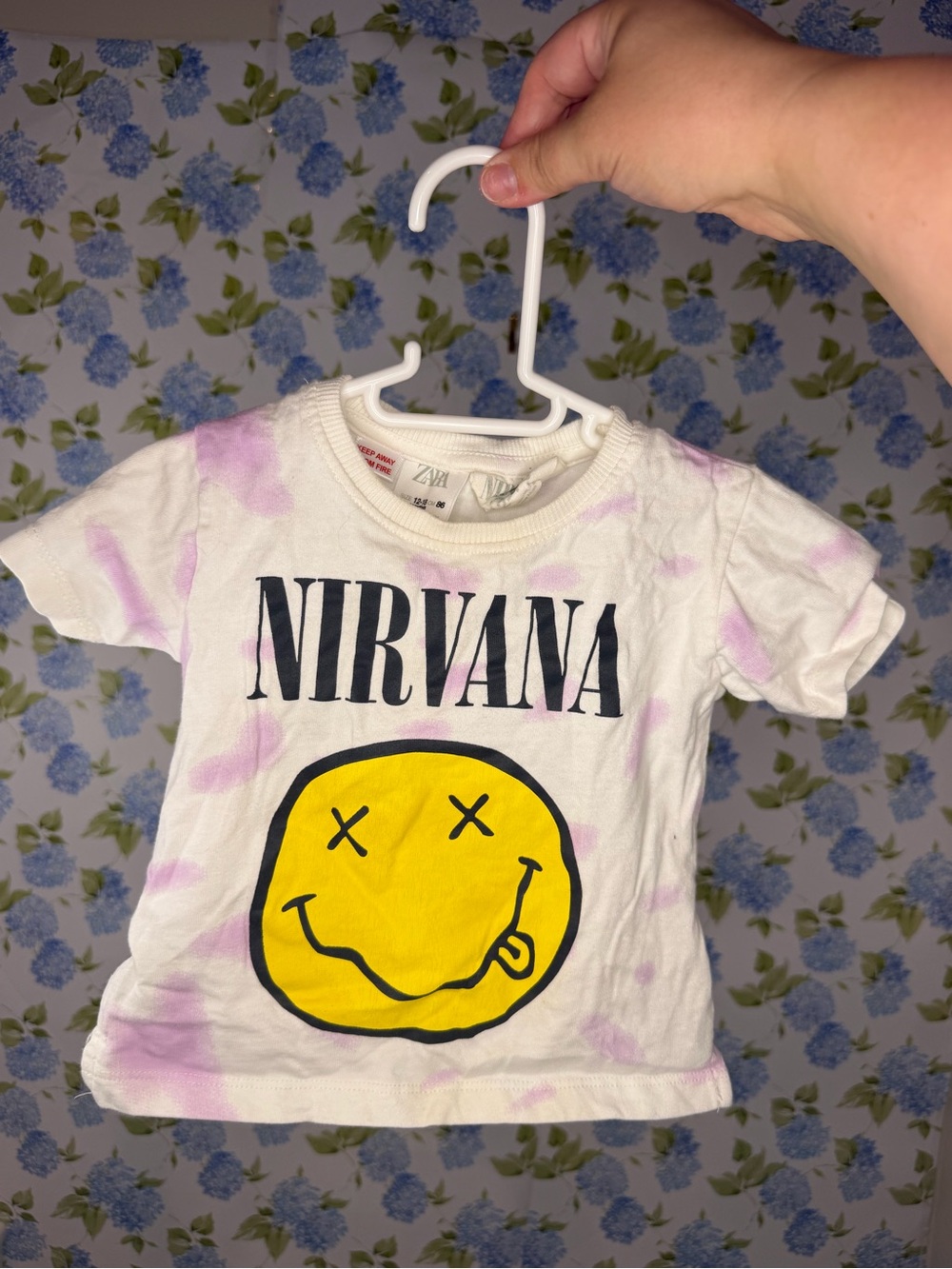 Zara White Tee with Pink Tie-Dye Nirvana Logo
